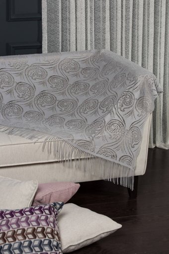 Modafabrik Polyester Saçaklı Süngersiz Geometrik Desenli Gri Tekli Koltuk Örtüsü 140x140 cm