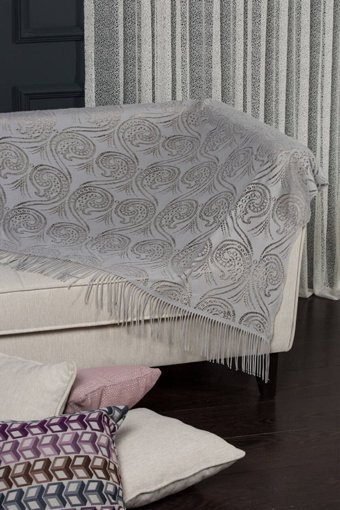 Modafabrik Polyester Saçaklı Süngersiz Geometrik Desenli Gri Tekli Koltuk Örtüsü 140x140 cm