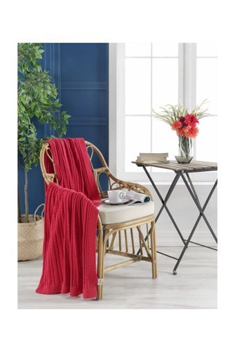 Betires Home TZ-14017 Akrilik-Pamuklu Süngersiz Kırmızı Tekli Koltuk Örtüsü 130x170 cm