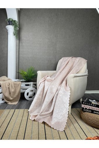 Evimebu Pamuklu - Polyester Polar Jakarlı Süngerli Pembe Tekli Koltuk Örtüsü 170x210 cm