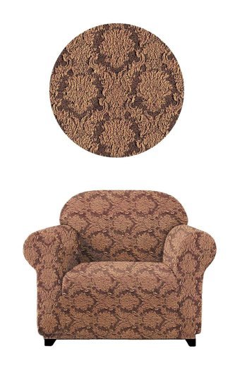 Elgeyar Polyester Likralı Jakarlı Süngersiz Giydirmeli Kahverengi Tekli Koltuk Örtüsü 75x120 cm