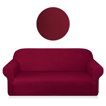 Eldost Ticaret Polyester Likralı Jakarlı Süngersiz Armürlü Giydirmeli Bordo Üçlü Koltuk Örtüsü 180x230 cm