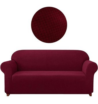 Elgeyar Polyester Likralı Jakarlı Süngersiz Armürlü Giydirmeli Bordo Üçlü Koltuk Örtüsü 180x230 cm