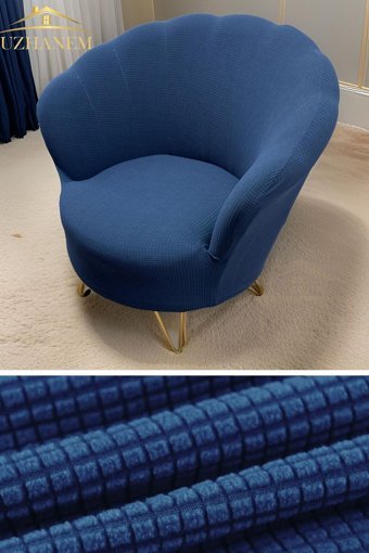 Uzhanem Papatya Pamuklu - Polyester Bürümcük-Likralı Süngerli Çiçek Desenli Giydirmeli Lastikli Mavi Tekli Koltuk Örtüsü 83x75 cm