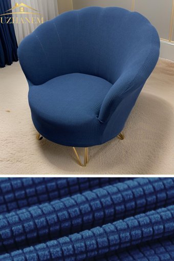 Uzhanem Papatya Pamuklu - Polyester Bürümcük-Likralı Süngerli Çiçek Desenli Giydirmeli Lastikli Mavi Tekli Koltuk Örtüsü 83x75 cm