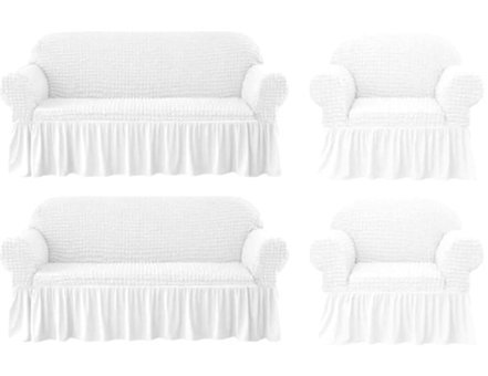 Heytgah Polyester Bürümcük-Likralı Süngersiz Kapitone Giydirmeli Beyaz 3-3-1-1 Koltuk Örtüsü 80x120 cm