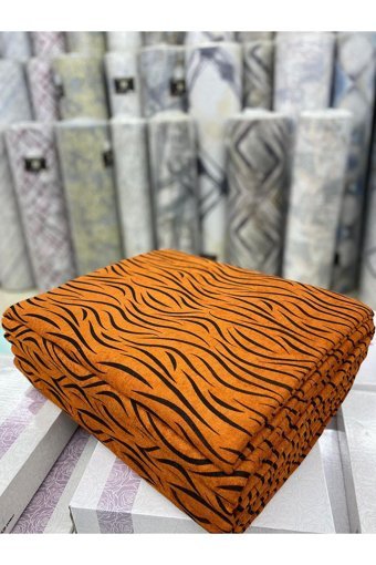 Saraylı Home Kadife Tay Tüyü Jakarlı Süngerli Çizgili Su Geçirmez Turuncu Üçlü Koltuk Örtüsü 170x210 cm