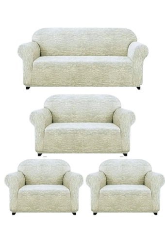 Iydgah Likralı Jakarlı Süngersiz Kırçıllı Giydirmeli Krem 3-2-1-1 Koltuk Örtüsü 50x150 cm