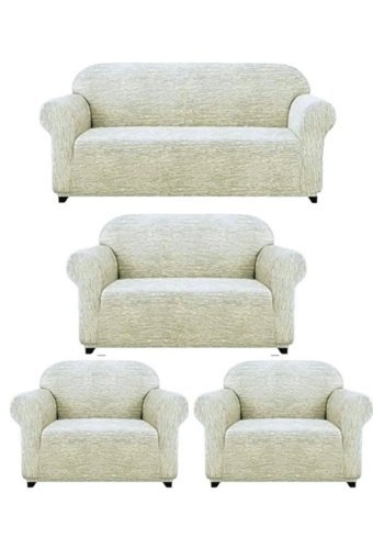 Iydgah Likralı Jakarlı Süngersiz Kırçıllı Giydirmeli Krem 3-2-1-1 Koltuk Örtüsü 50x150 cm