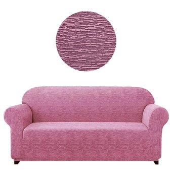 Bright Home Pamuklu - Polyester Likralı Jakarlı Süngersiz Armürlü Giydirmeli Lastikli Pembe Üçlü Koltuk Örtüsü 180x230 cm