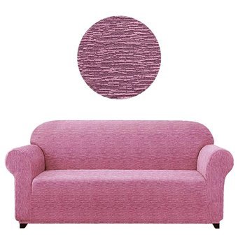 Bright Home Pamuklu - Polyester Likralı Jakarlı Süngersiz Armürlü Giydirmeli Lastikli Pembe Üçlü Koltuk Örtüsü 180x230 cm