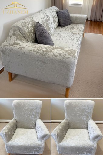 Uzhanem Pamuklu - Polyester Likralı Süngerli Mermer Desenli Giydirmeli Lacivert Dörtlü Koltuk Örtüsü 180x230 cm