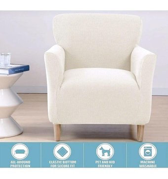 Uzhanem Pamuklu - Polyester-Viskon Likralı Süngerli Armürlü Giydirmeli Bej Tekli Koltuk Örtüsü 60x85 cm
