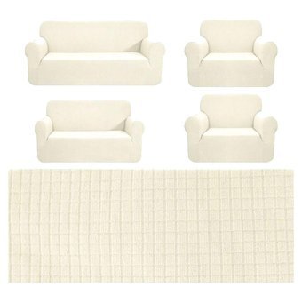 Güzelevim Pamuklu - Polyester Likralı Süngersiz Kapitone Giydirmeli Bej 3-2-1-1 Koltuk Örtüsü 180x230 cm