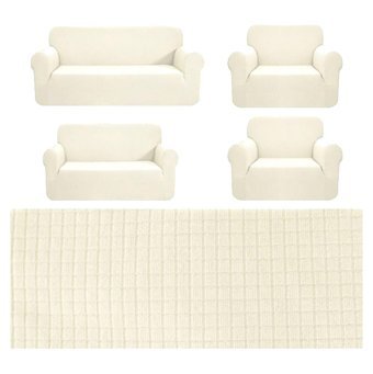 Güzelevim Pamuklu - Polyester Likralı Süngersiz Kapitone Giydirmeli Bej 3-2-1-1 Koltuk Örtüsü 180x230 cm