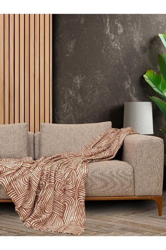 Latuda Concept Softmicro Mikrofiber Şal Süngersiz Geometrik Desenli Kiremit Tekli Koltuk Örtüsü 130x180 cm