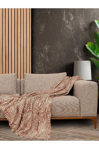Latuda Concept Softmicro Mikrofiber Şal Süngersiz Geometrik Desenli Kiremit Tekli Koltuk Örtüsü 130x180 cm