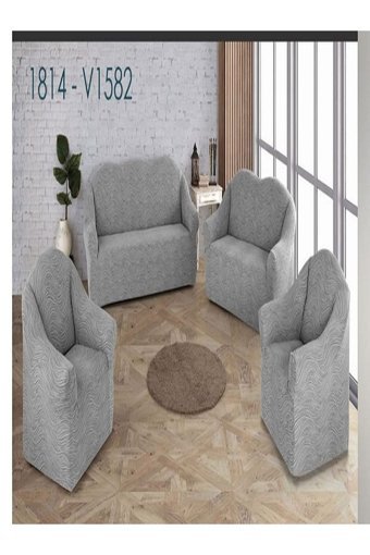 Asy Collection Pamuklu-Elestan Jakarlı Süngersiz Giydirmeli Lastikli Gri Dörtlü Koltuk Örtüsü 165x285 cm