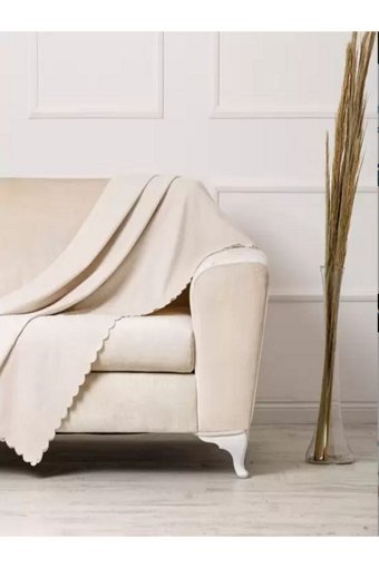 Önfem Home Collection Şönil Tay Tüyü Jakarlı Süngersiz Çizgili Bej Tekli Koltuk Örtüsü 175x215 cm