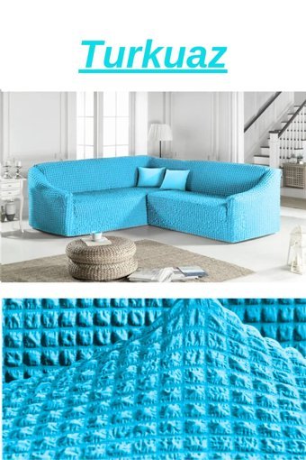 Uytm Polyester Bürümcük-Likralı Süngerli Çizgili Giydirmeli Turkuaz Tekli Koltuk Örtüsü 400x550 cm