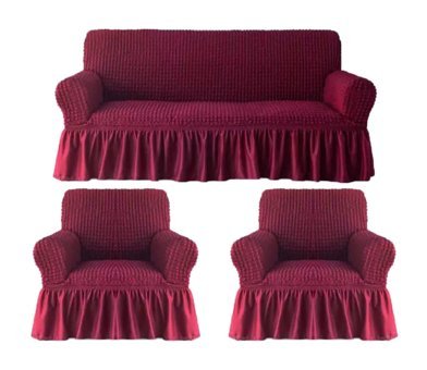 Eldost Ticaret Pamuklu - Polyester Bürümcük Jakarlı Süngersiz Armürlü Giydirmeli Bordo Beşli Koltuk Örtüsü 180x230 cm