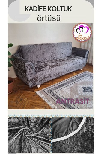 Eldost Ticaret Polyester Likralı Jakarlı Süngersiz Armürlü Giydirmeli Gri Üçlü Koltuk Örtüsü 180x230 cm