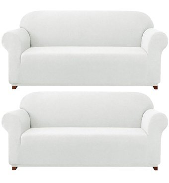 Elgeyar Polyester Likralı Jakarlı Süngersiz Armürlü Giydirmeli Beyaz Altılı Koltuk Örtüsü 180x230 cm