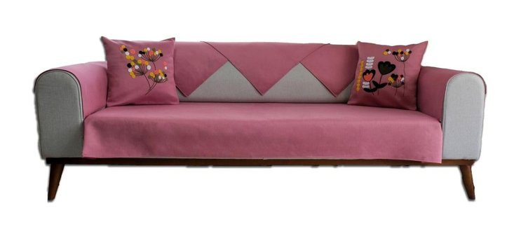 Abbonlin Pamuklu Süngersiz Çiçek Desenli Pembe Dörtlü Koltuk Örtüsü 185x220 cm