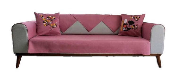 Abbonlin Pamuklu Süngersiz Çiçek Desenli Pembe Dörtlü Koltuk Örtüsü 185x220 cm