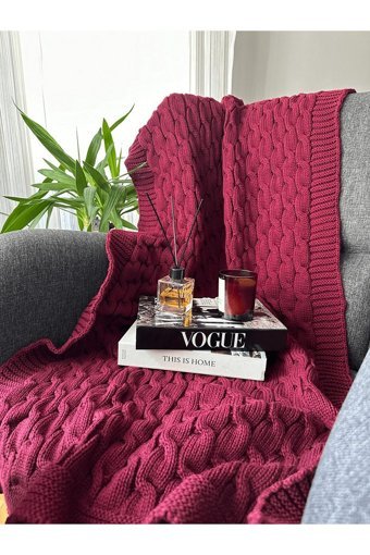 Sheilar Akrilik Örgü Süngersiz Düz Mor Tekli Koltuk Örtüsü 100x200 cm