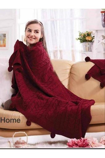 Baladi Home Triko Ponponlu Süngersiz Bordo Tekli Koltuk Örtüsü 170x130 cm