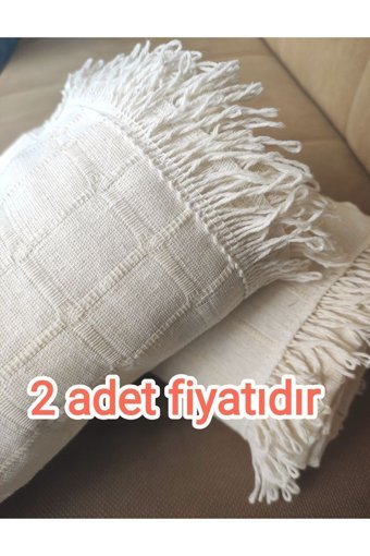 Denizli Hatırası Pamuklu Kanvas Püsküllü Süngersiz Armürlü Bej Üçlü Koltuk Örtüsü 180x180 cm