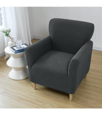 Özmakan Pamuklu - Polyester Likralı Jakarlı Süngersiz Petek Desenli Giydirmeli Gri Tekli Koltuk Örtüsü 80x120 cm