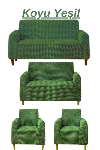 Ensari Karaoğlu Pamuklu - Polyester Bürümcük Jakarlı Süngersiz Armürlü Giydirmeli Yeşil Yedili Koltuk Örtüsü 180x230 cm