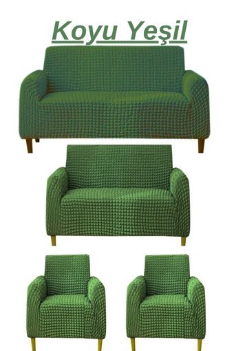 Ensari Karaoğlu Pamuklu - Polyester Bürümcük Jakarlı Süngersiz Armürlü Giydirmeli Yeşil Yedili Koltuk Örtüsü 180x230 cm