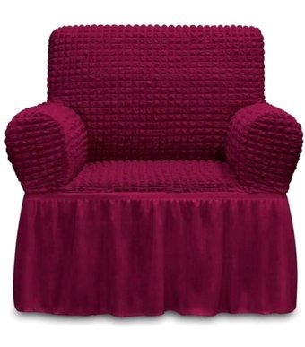 Furkanticaret Polyester Bürümcük-Likralı Fırfırlı Süngersiz Kapitone Giydirmeli Bordo Tekli Koltuk Örtüsü 80x120 cm