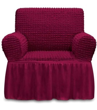 Furkanticaret Polyester Bürümcük-Likralı Fırfırlı Süngersiz Kapitone Giydirmeli Bordo Tekli Koltuk Örtüsü 80x120 cm