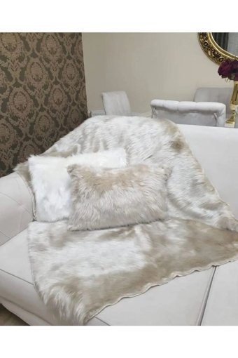 Paris Life Pamuklu Polar Peluş Süngersiz Düz Bej Üçlü Koltuk Örtüsü 150x150 cm