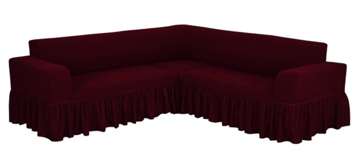 Faprikadan Pamuklu - Polyester Jakarlı Süngersiz Düz Giydirmeli Bordo L Koltuk Koltuk Örtüsü 290x170 cm