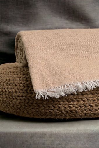Evimebu Pamuklu - Polyester-Viskon Kanvas Saçaklı Süngersiz Armürlü Bej Üçlü Koltuk Örtüsü 170x210 cm