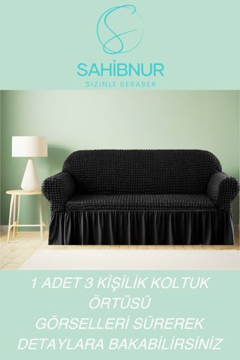 Sahibnur Pamuklu - Polyester Bürümcük Jakarlı Süngersiz Petek Desenli Giydirmeli Siyah Tekli Koltuk Örtüsü 180x230 cm