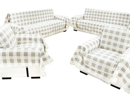 Miss Linda Home Collection Pamuklu Saçaklı Süngersiz Çizgili Kahverengi Dörtlü Koltuk Örtüsü