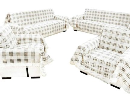Miss Linda Home Collection Pamuklu Saçaklı Süngersiz Çizgili Kahverengi Dörtlü Koltuk Örtüsü