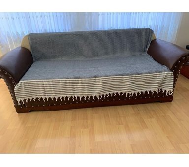 Moçi Pamuklu Püsküllü Süngersiz Geometrik Desenli Antrasit Tekli Koltuk Örtüsü 180x220 cm