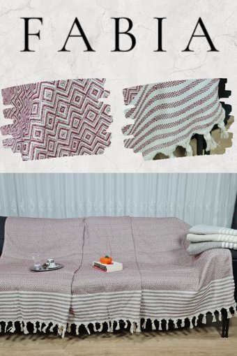 Fabia Home Pamuklu Örgü Püsküllü Süngersiz Armürlü Bordo Tekli Koltuk Örtüsü 170x210 cm