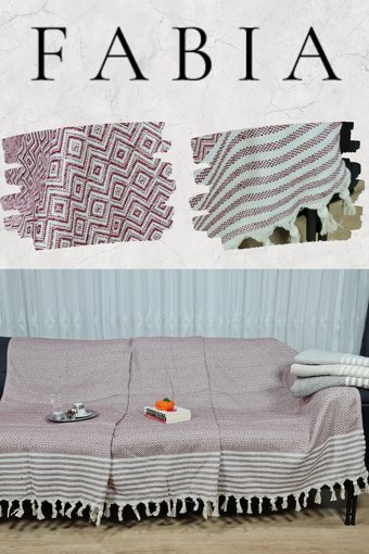 Fabia Home Pamuklu Örgü Püsküllü Süngersiz Armürlü Bordo Tekli Koltuk Örtüsü 170x210 cm