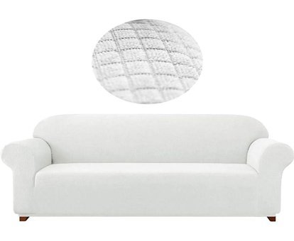 Güzelevim Polyester Likralı Süngersiz Düz Giydirmeli Beyaz Üçlü Koltuk Örtüsü 180x230 cm