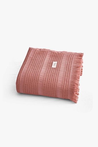 Jojomia Mira Throw Pamuklu Saçaklı Süngersiz Düz Pembe Tekli Koltuk Örtüsü 130x170 cm