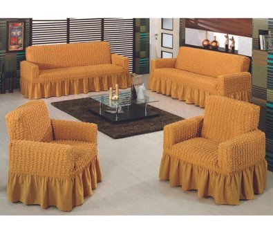 Uyintil Pamuklu - Polyester Bürümcük-Likralı Drapeli Süngerli Petek Desenli Giydirmeli Sarı Dörtlü Koltuk Örtüsü