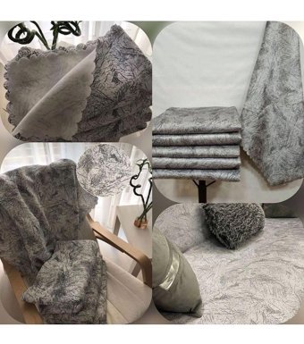 Miray Tekstil Kadife Süngerli Çizgili Gri Tekli Koltuk Örtüsü 170x210 cm